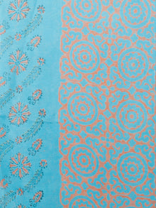 Sky Blue Coral Hand Block Printed Chiffon Saree with Zari Border - S031703418