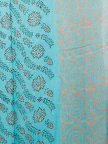 Sky Blue Coral Hand Block Printed Chiffon Saree with Zari Border - S031703419