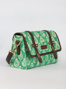 Green Hand Block Printed Sling Bag - B01003