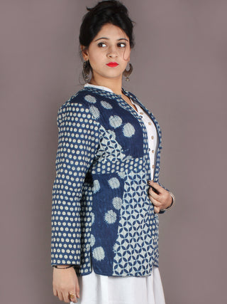 Indigo White Hand Block Dabu Printed Jacket With Anchor Embroidery - J0144907