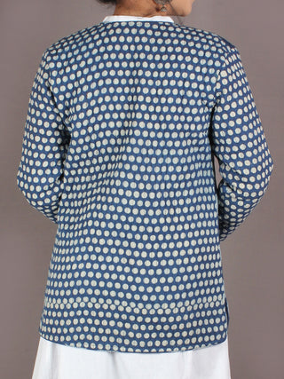 Indigo White Hand Block Dabu Printed Jacket With Anchor Embroidery - J0144907