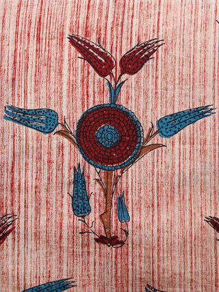 Beige Red Maroon Blue Brown Hand Brush Printed Cotton Fabric Per Meter - F001F1554