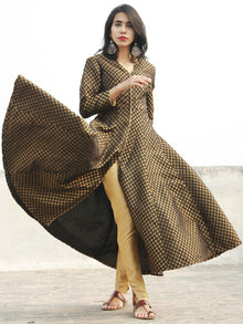 Black Golden Brocade Kurta With Front Slit And Cold Shoulder - D134F001