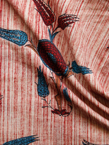 Beige Red Maroon Blue Brown Hand Brush Printed Cotton Fabric Per Meter - F001F1554
