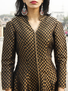 Black Golden Brocade Kurta With Front Slit And Cold Shoulder - D134F001