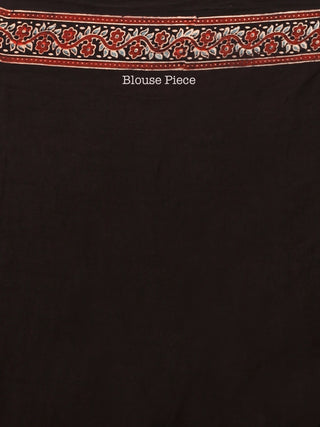 Maroon Black Indigo Ajrakh Hand Block Printed Modal Silk Saree in Natural Colors - S031703376