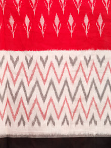 Black Ivory Grey Coral Ikat Handwoven Pochampally Mercerized Cotton Saree - S031703385