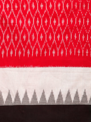Black Red White Ikat Handwoven Pochampally Mercerized Cotton Saree - S031703391
