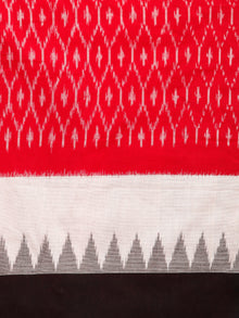 Black Red White Ikat Handwoven Pochampally Mercerized Cotton Saree - S031703391