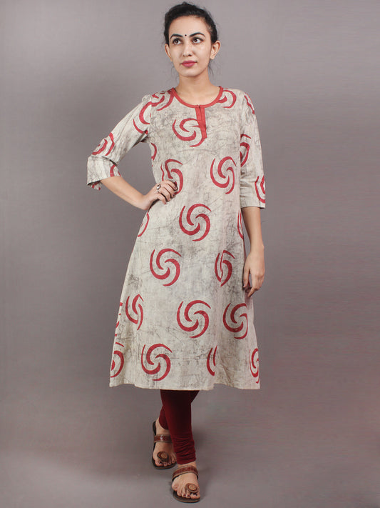 Light Brown Red Hand Block Printed Kurti  - K0412403