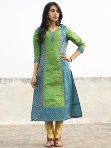 Blue Green Golden Brocade Kurta With Side Slit With Lining - D132F001