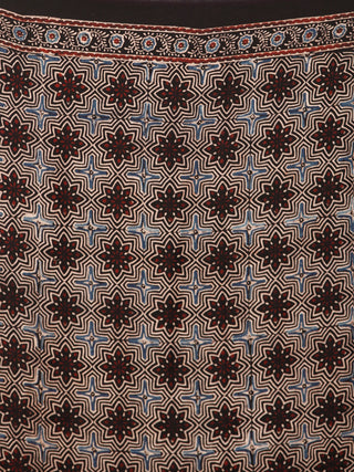 Black Maroon Grey Indigo Ajrakh Hand Block Printed Modal Silk Saree in Natural Colors - S031703377