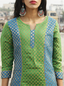 Blue Green Golden Brocade Kurta With Side Slit With Lining - D132F001