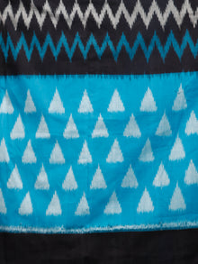 Blue Black Grey Ikat Handwoven Pochampally Mercerized Cotton Saree - S031703396