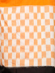 Black Orange White Ikat Handwoven Pochampally Mercerized Cotton Saree - S031703399