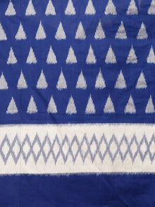 Blue White Grey Ikat Handwoven Pochampally Mercerized Cotton Saree - S031703402