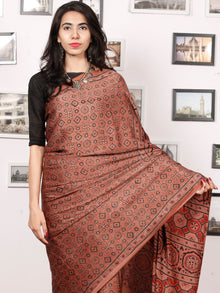 Rust Red Black Ajrakh Hand Block Printed Modal Silk Saree in Natural Colors - S031703378