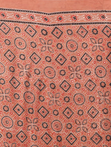 Rust Red Black Ajrakh Hand Block Printed Modal Silk Saree in Natural Colors - S031703378