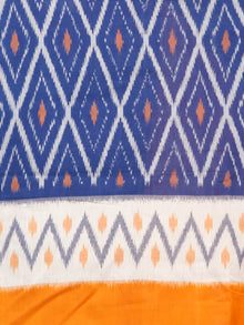 Blue Orange White Handwoven Pochampally Mercerized Cotton Saree - S031703410