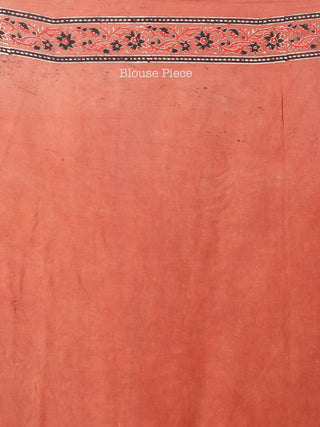 Rust Red Black Ajrakh Hand Block Printed Modal Silk Saree in Natural Colors - S031703379