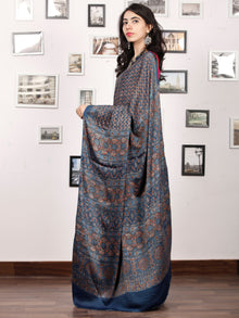Indigo Rust Black Ajrakh Hand Block Printed Modal Silk Saree in Natural Colors - S031703380