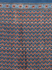 Indigo Rust Black Ajrakh Hand Block Printed Modal Silk Saree in Natural Colors - S031703380