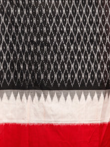 Black White Grey Red Ikat Handwoven Pochampally Mercerized Cotton Saree - S031703384