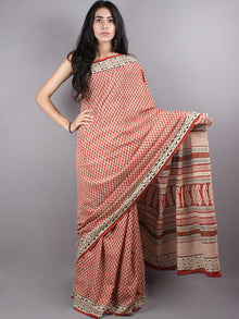 Red and beige Cotton Hand Block Printed Saree - S03170171