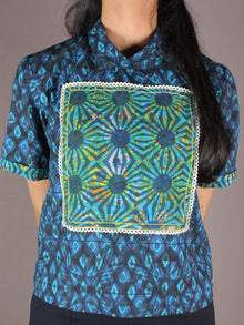 Indigo Black Sky Blue Green Hand Block Printed Cotton Crop Top - T11640020