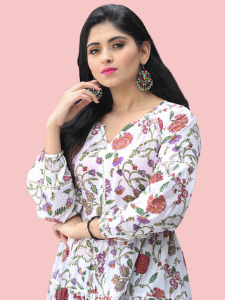 Gulzar Tabassum - Hand Block Printed Long Cotton Tier Dress - D405F2180