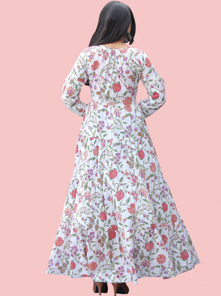 Gulzar Tabassum - Hand Block Printed Long Cotton Tier Dress - D405F2180