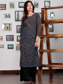 Indigo Maroon Black Ivory Ajrakh Hand Block Printed Kurta  - K63BP0147