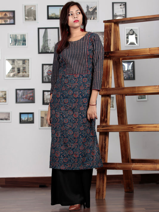 Indigo Maroon Black Ivory Ajrakh Hand Block Printed Kurta  - K63BP0147