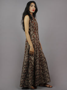 Brown Kashish Rust Hand Block Printed Princess Line Stand Collar Dress - D40F893