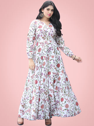 Gulzar Tabassum - Hand Block Printed Long Cotton Tier Dress - D405F2180