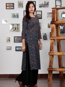 Indigo Maroon Black Ivory Ajrakh Hand Block Printed Kurta  - K63BP0147