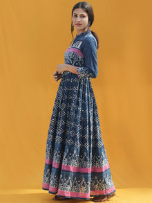 Naaz Rawza - Hand Block Printed Long Cotton Dress With Front Zip - DS82F001
