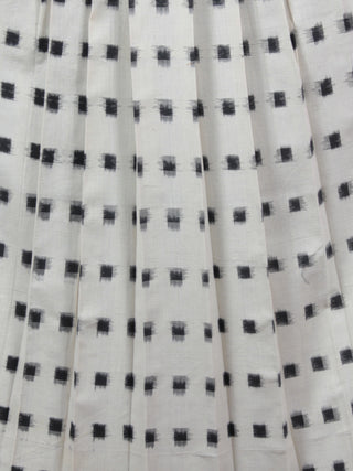 Ivory Black Long Sleeveless Handwoven Double Ikat Dress With Knife Pleats & Side Pockets - D3266104