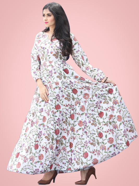 Gulzar Tabassum - Hand Block Printed Long Cotton Tier Dress - D405F2180