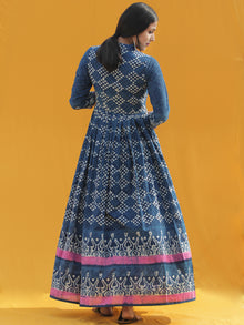Naaz Rawza - Hand Block Printed Long Cotton Dress With Front Zip - DS82F001