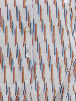 Ivory Mustard Red Blue Hand Woven Ikat Front Knot Ikat Shirt  - T15F747