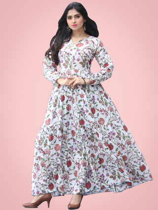 Gulzar Tabassum - Hand Block Printed Long Cotton Tier Dress - D405F2180