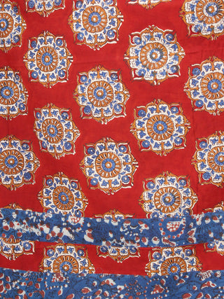 Indigo Red - Hand Block Printed Cotton Long Dress With Pockets  - D339F1825