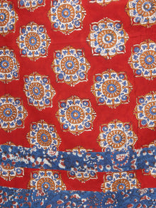 Indigo Red - Hand Block Printed Cotton Long Dress With Pockets  - D339F1825