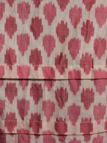 Pink Ivory Ikat Handwoven Long Cotton Sleeveless Pleated Dress With Lace Insert - D2857301