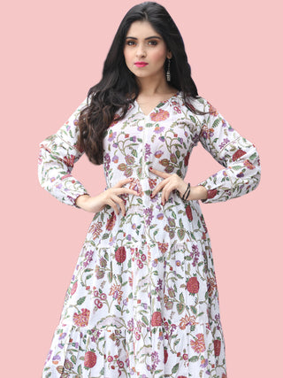 Gulzar Tabassum - Hand Block Printed Long Cotton Tier Dress - D405F2180