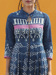 Naaz Rawza - Hand Block Printed Long Cotton Dress With Front Zip - DS82F001