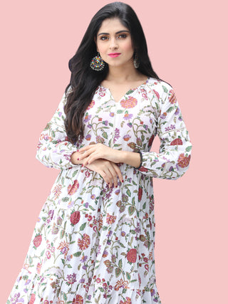 Gulzar Tabassum - Hand Block Printed Long Cotton Tier Dress - D405F2180