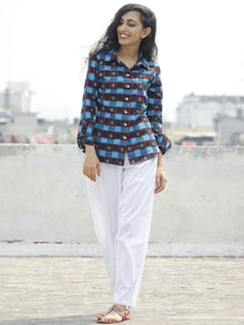 Black Blue Red Ivory Hand Woven Double Ikat Shirt  - T21F823