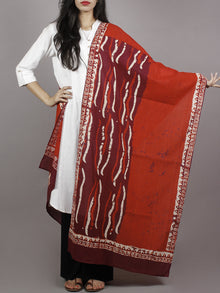 Red Maroon Ivory Mughal Nakashi Ajrakh Hand Block Printed Cotton Stole - S63170169